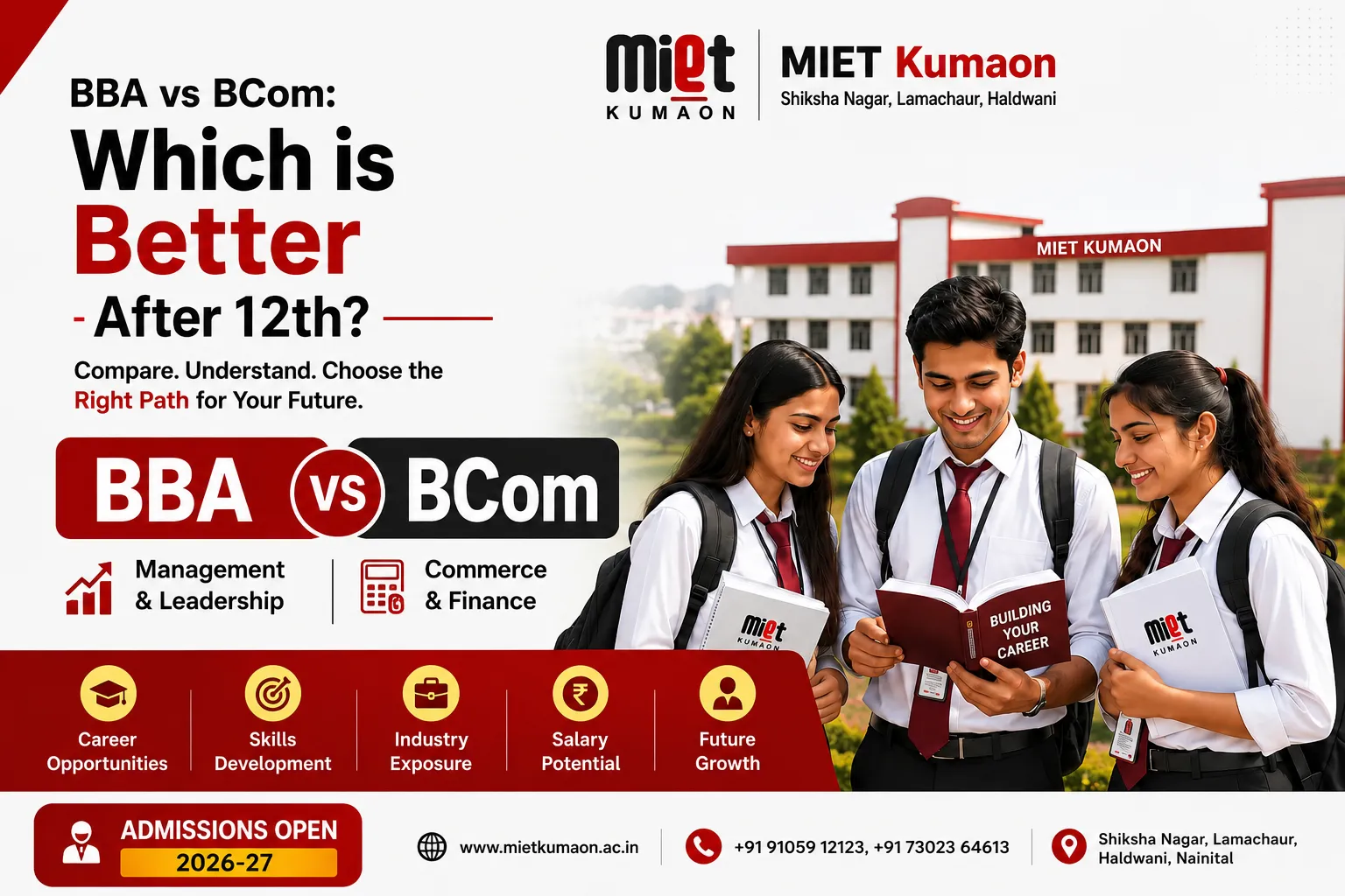 BBA vs BCom career comparison guide after 12th at MIET Kumaon
